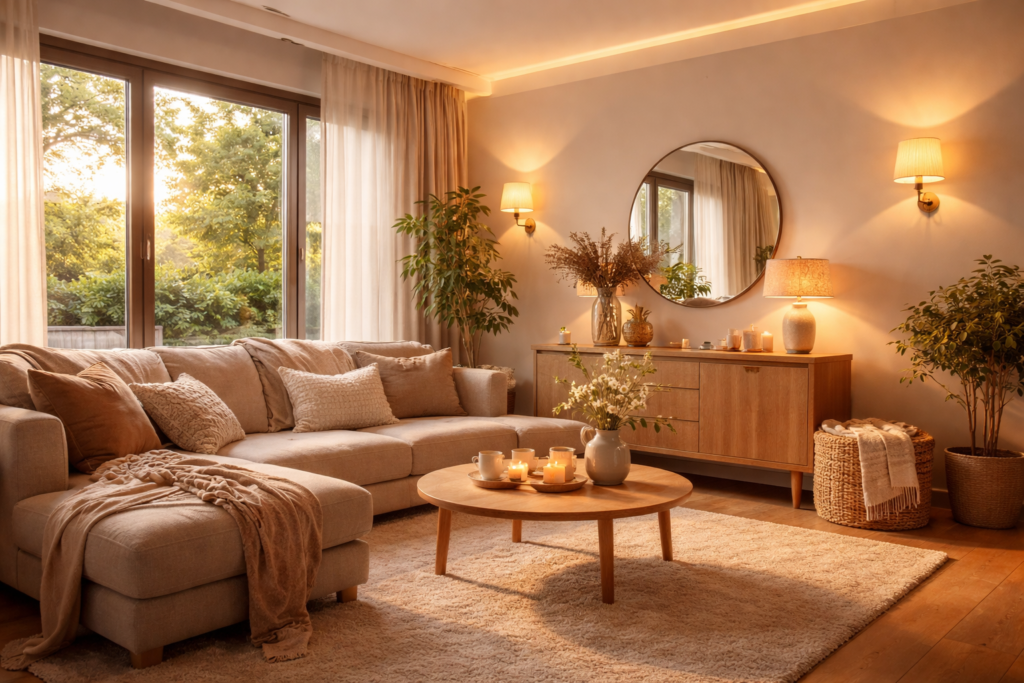 Przytulny salon z naturalnym światłem
